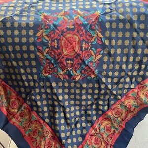 Silk Ellen Tracy Elegant Navy and Dark Coral Scarf or Head covering.